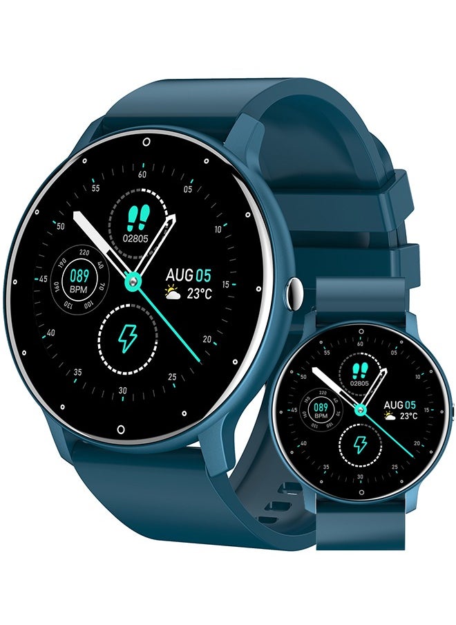 RollsTimi  - Men's Round Bluetooth Smartwatch, 1.28 Inch Full Screen Touch, Answer/Make Calls, Message And Event Reminders, Exercise Sleep Heart Rate Monitoring, Support Multiple Languages, Android 5.0 And IOS 9.0 And Above Universal, RT ZL02 Pro Blue - Image 1