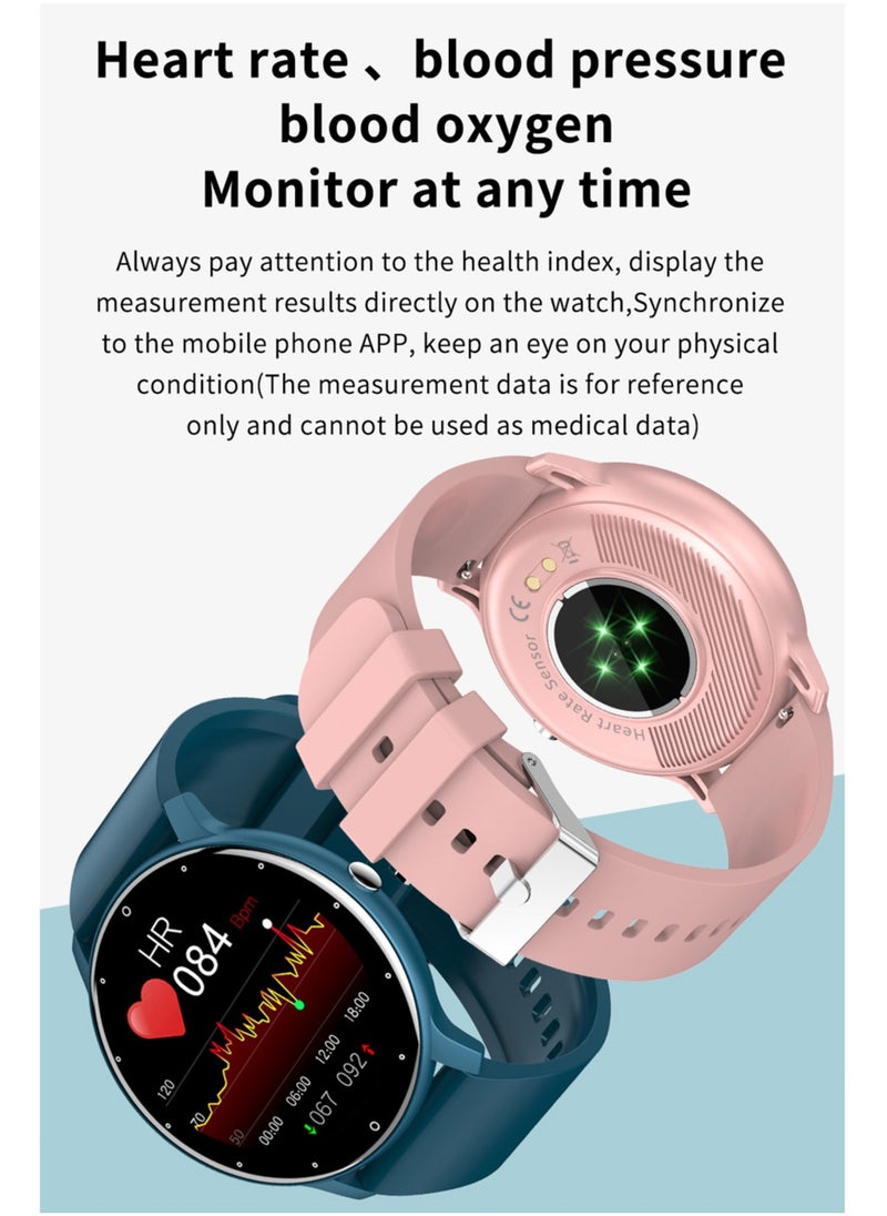 RollsTimi  - Men's Round Bluetooth Smartwatch, 1.28 Inch Full Screen Touch, Answer/Make Calls, Message And Event Reminders, Exercise Sleep Heart Rate Monitoring, Support Multiple Languages, Android 5.0 And IOS 9.0 And Above Universal, RT ZL02 Pro Blue - Image 1