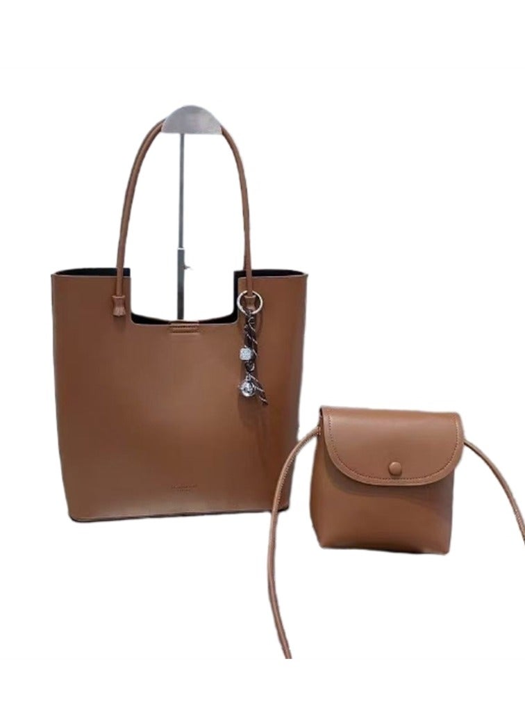 2in1 Women Tote Handbag, Ladies Fashion Shoulder Bag with Large Capacity, Soft Vegan Leather Shoulder Bag Crossbody Bag Handbag and Mini Clutch Purse with Adjustable Strap for Girls (296# Brown)  - Image 2