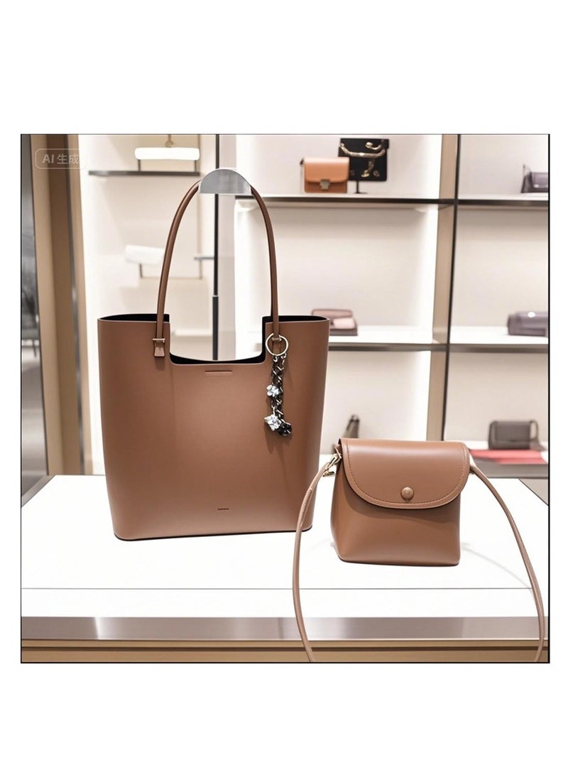 2in1 Women Tote Handbag, Ladies Fashion Shoulder Bag with Large Capacity, Soft Vegan Leather Shoulder Bag Crossbody Bag Handbag and Mini Clutch Purse with Adjustable Strap for Girls (296# Brown)  - Image 1