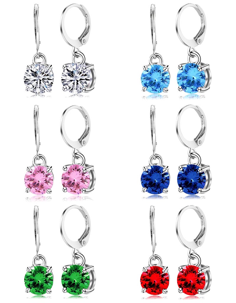 Tornito 6 Pairs Leverback Drop Dangle Earrings Set Multicolor Round CZ Hoop Earrings for Women - Image 1