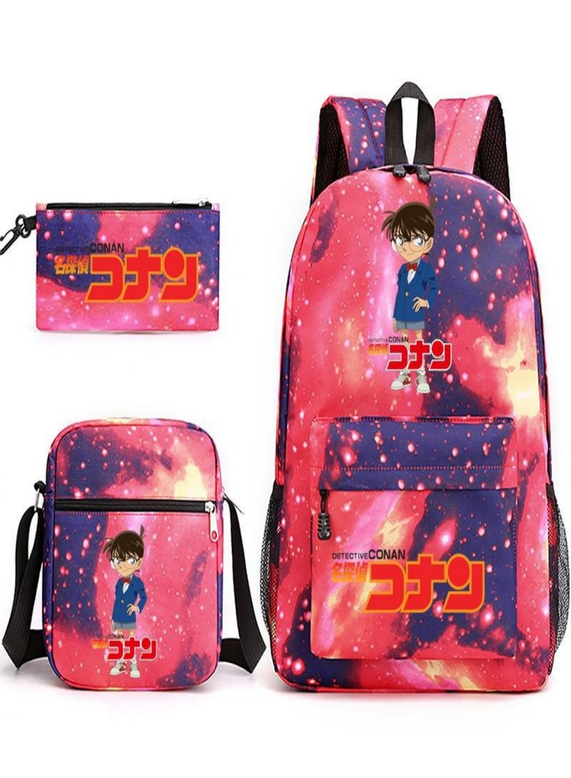 Detective Conan Children Backpack Schoolbag Teen Student School Book bag with Lunch Box Pen Case 3 in 1 for Kids