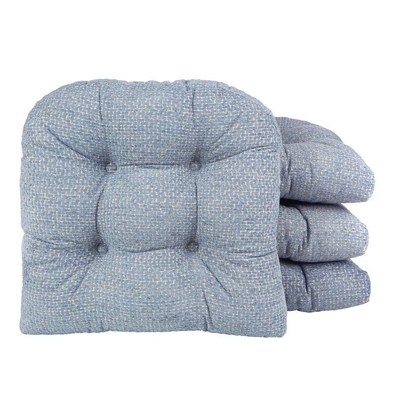 Klear Vu Gripper Overstuffed Universal NonSlip Dining Chair Cushions for Kitchen Decor or Office Use UShaped SkidProof Seat Pad 15x15 Inches 4 Count Pack of 1 Waffle Delft Blue