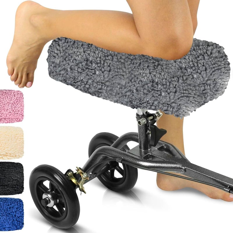 Vive Mobility Knee Scooter Pad Cover - Soft Plush Adult Sheepskin Memory Foam Cushion, Walker Accessory for Knee Roller, Padded Accessories Leg Cart Improves Comfort with Injury, Universal Fit (Gray) - Image 1