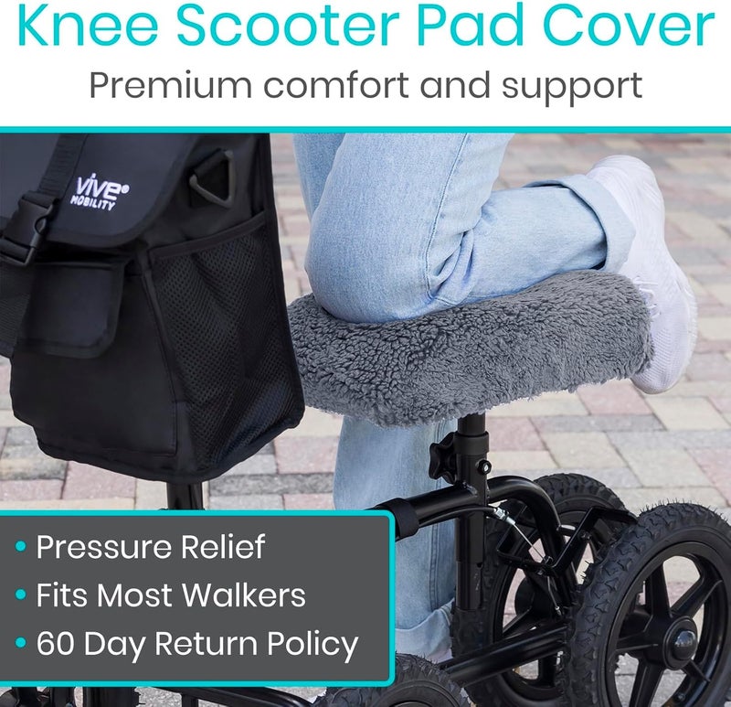 Vive Mobility Knee Scooter Pad Cover - Soft Plush Adult Sheepskin Memory Foam Cushion, Walker Accessory for Knee Roller, Padded Accessories Leg Cart Improves Comfort with Injury, Universal Fit (Gray) - Image 2