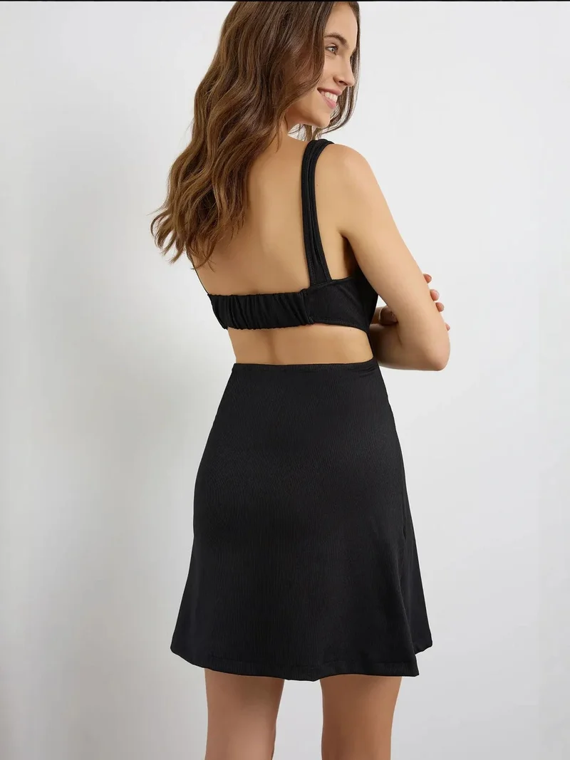 HICCUP Black Ruched Square-Neck Mini Dress for Women | Best Price UAE
