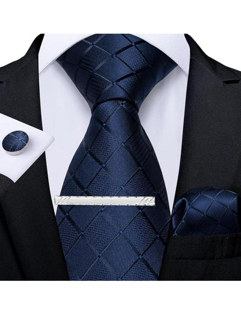 Ties for Men, Black Mens Ties Pocket Square Cufflink Tie Clip Set in Gift Box  - Image 2