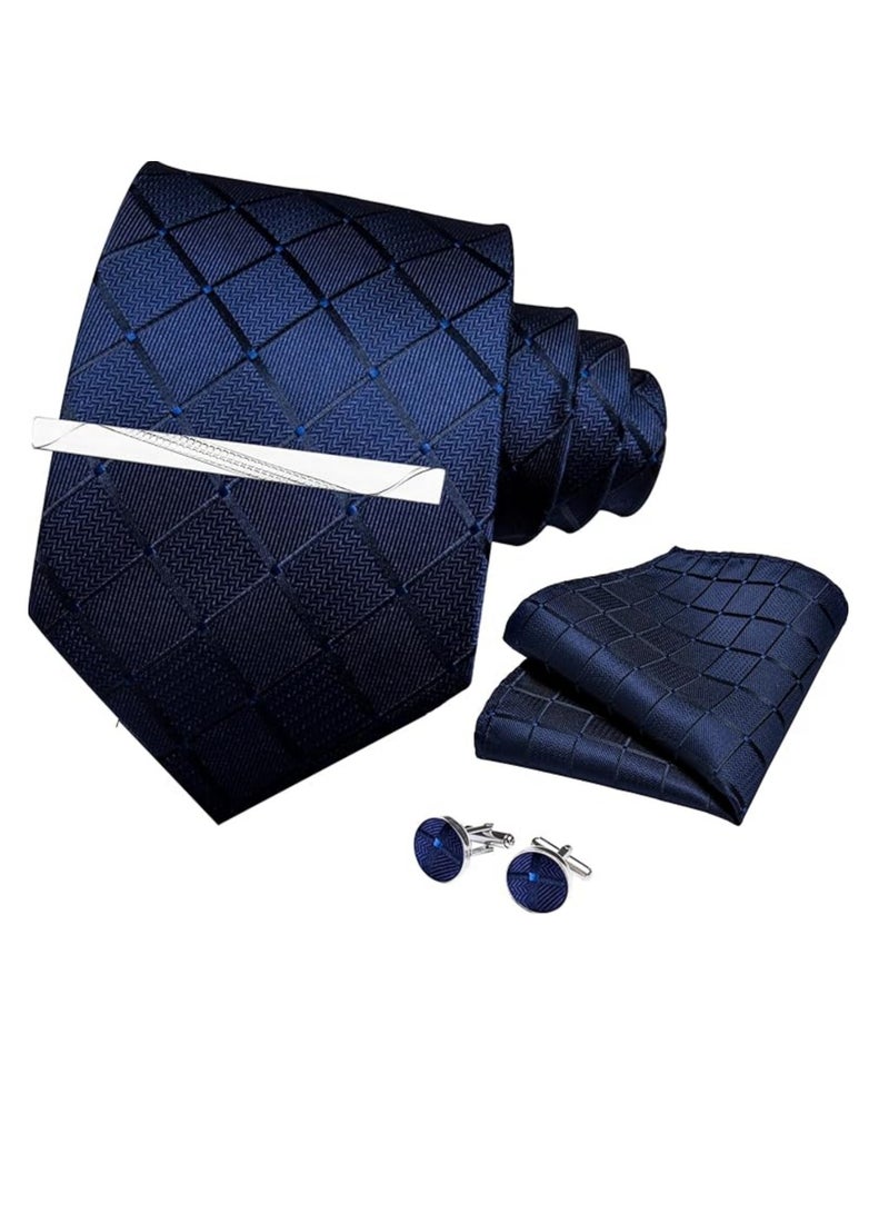 Ties for Men, Black Mens Ties Pocket Square Cufflink Tie Clip Set in Gift Box  - Image 1