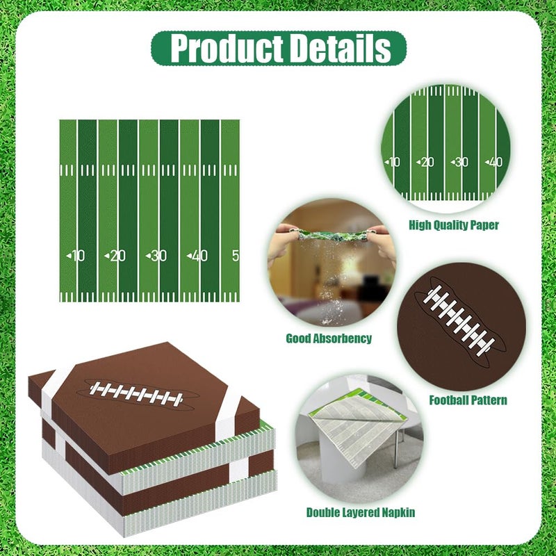 QEYMN Football Napkins, Football Party Decorations, 100 PCS Disposable Football Paper Napkins, Football Cocktail Napkins, Decorative Dinner Hand Napkins for Superbowl Tailgate Party Decorations Supplies - Image 5