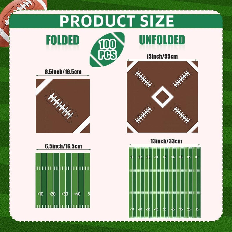 QEYMN Football Napkins, Football Party Decorations, 100 PCS Disposable Football Paper Napkins, Football Cocktail Napkins, Decorative Dinner Hand Napkins for Superbowl Tailgate Party Decorations Supplies - Image 2