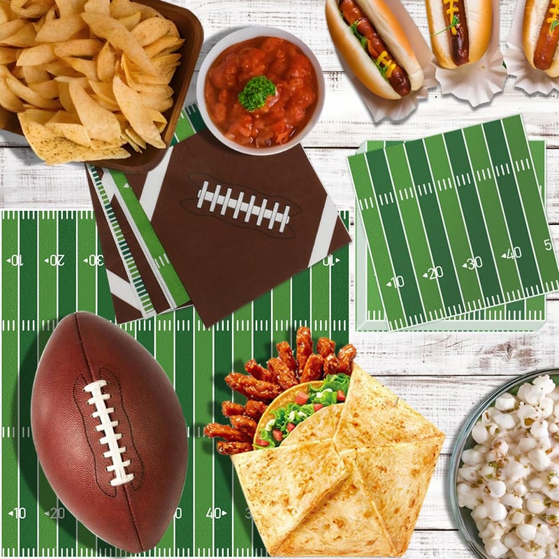 QEYMN Football Napkins, Football Party Decorations, 100 PCS Disposable Football Paper Napkins, Football Cocktail Napkins, Decorative Dinner Hand Napkins for Superbowl Tailgate Party Decorations Supplies - Image 3