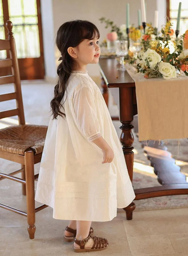 Take Two Girls White Cotton Embroidered Dress