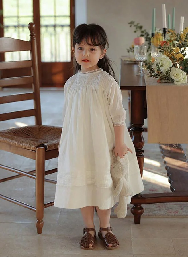Take Two Girls White Cotton Embroidered Dress