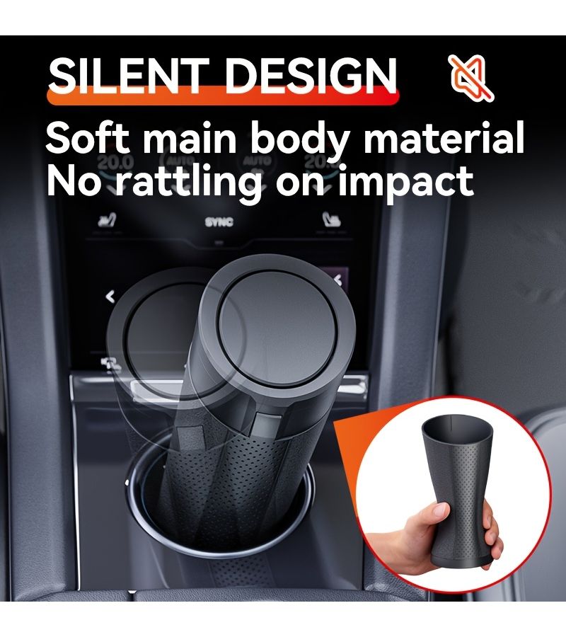 Black Car Trash Can Portable ABS Leather Texture Silent Soft Close Door Side - Image 4