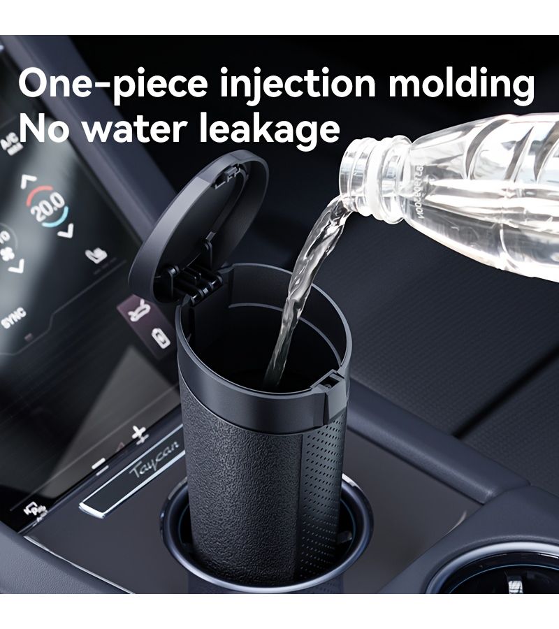 Black Car Trash Can Portable ABS Leather Texture Silent Soft Close Door Side - Image 5