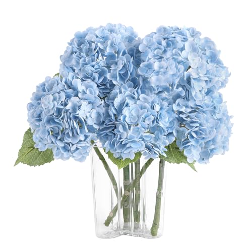 Coferset 4pcs Baby Blue Lifelike Hydrangea Artificial Flowers 22inch Real Touch Faux Hydrangea Flower Stem for Home Party Wedding Floral Filler Arrangements Ceterpieces Bouquets - Image 1