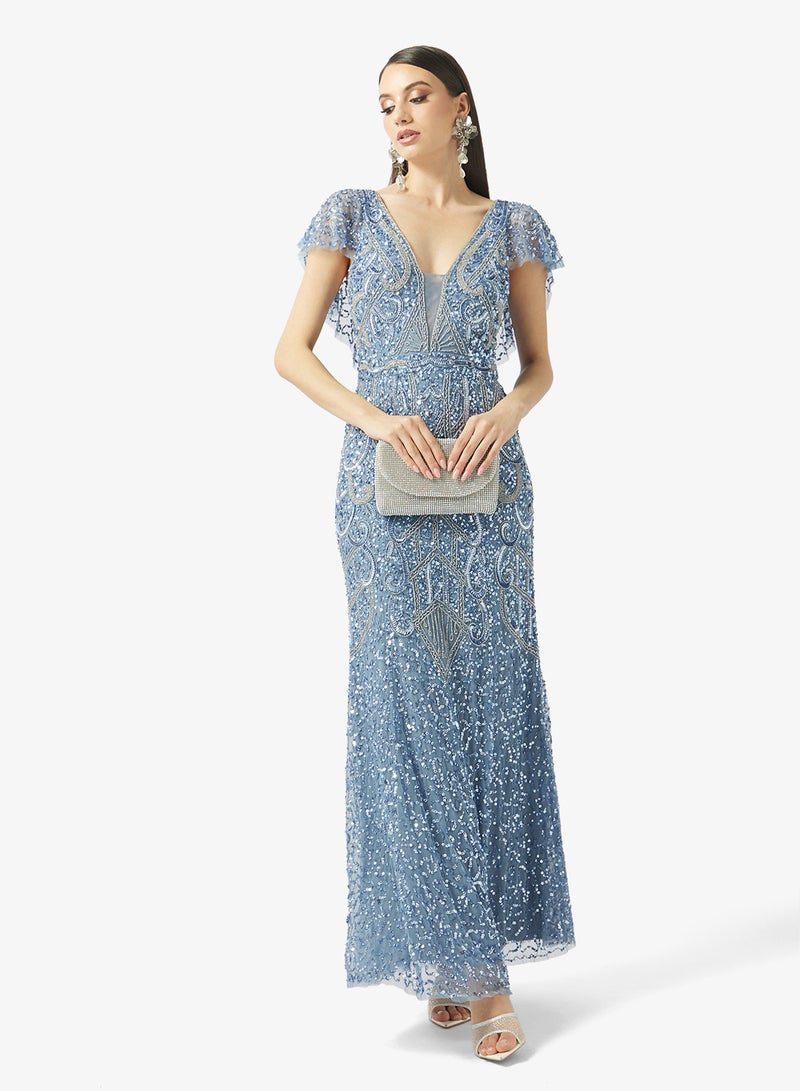 بيوت فستان ماكسي مزين بياقة على شكل حرف - Image 4