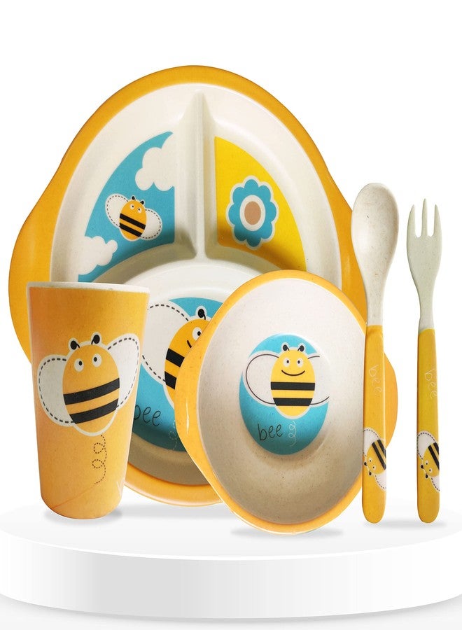 Bembika Baby Self Feeding Essential Baby Dinnerware Bamboo Fibre Dinner Set for Kids Bamboo Utensils for Kids and Toddlers � (Pack of 5)(Yellow) - Image 1