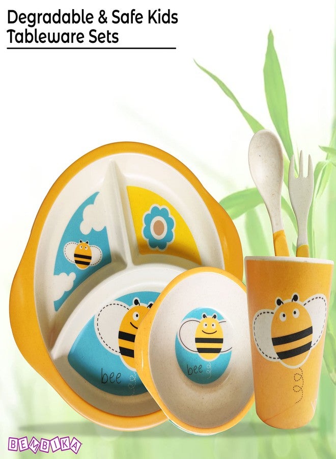 Bembika Baby Self Feeding Essential Baby Dinnerware Bamboo Fibre Dinner Set for Kids Bamboo Utensils for Kids and Toddlers � (Pack of 5)(Yellow) - Image 2