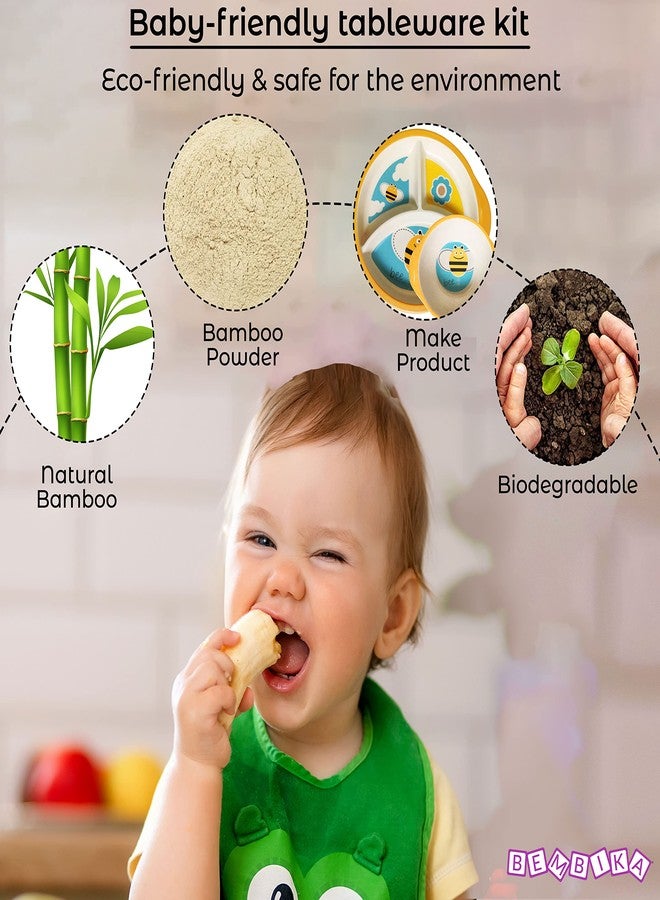 Bembika Baby Self Feeding Essential Baby Dinnerware Bamboo Fibre Dinner Set for Kids Bamboo Utensils for Kids and Toddlers � (Pack of 5)(Yellow) - Image 4