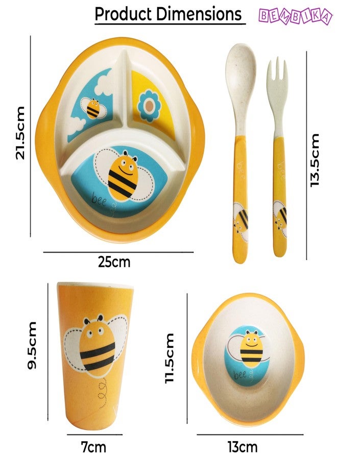Bembika Baby Self Feeding Essential Baby Dinnerware Bamboo Fibre Dinner Set for Kids Bamboo Utensils for Kids and Toddlers � (Pack of 5)(Yellow) - Image 5