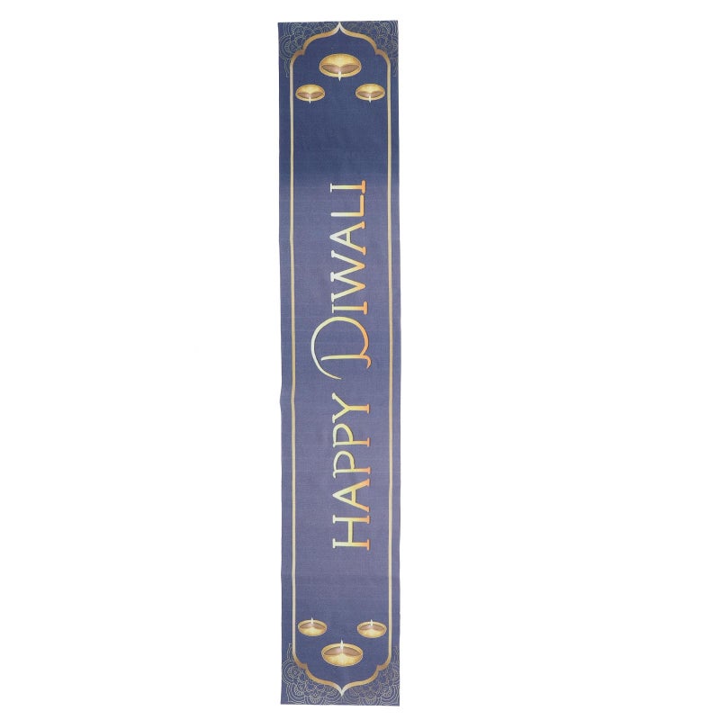 Blue Linen Diwali Table Runner Festival Dining Tablecloth Kitchen Home Holiday Decor - Image 2