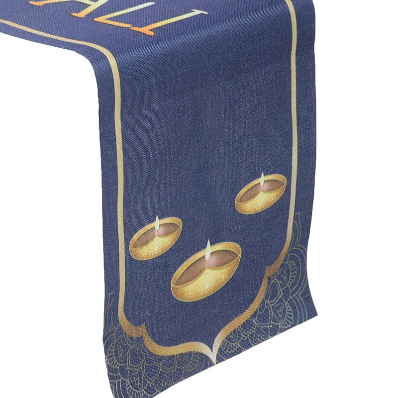 Blue Linen Diwali Table Runner Festival Dining Tablecloth Kitchen Home Holiday Decor - Image 4