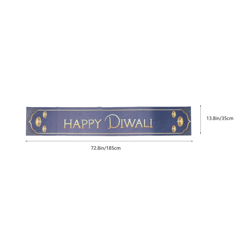 Blue Linen Diwali Table Runner Festival Dining Tablecloth Kitchen Home Holiday Decor - Image 3
