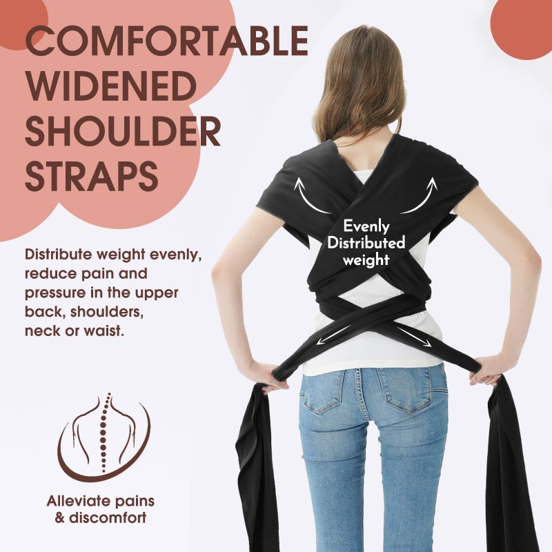 Acrabros Baby Wrap Carrier,Hands Free Baby Carrier Sling,Lightweight,Breathable,Softness,Perfect for Newborn Infants and Babies Shower Gift,Black - Image 3