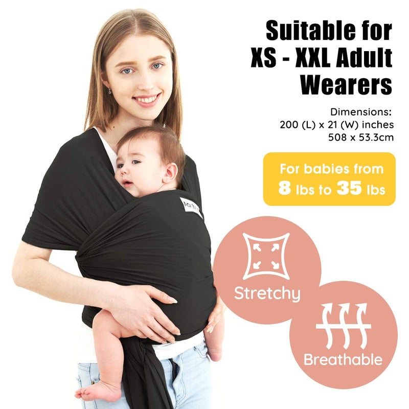 Acrabros Baby Wrap Carrier,Hands Free Baby Carrier Sling,Lightweight,Breathable,Softness,Perfect for Newborn Infants and Babies Shower Gift,Black - Image 2