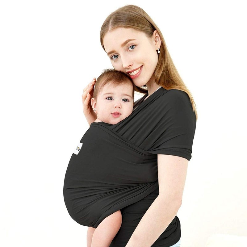Acrabros Baby Wrap Carrier,Hands Free Baby Carrier Sling,Lightweight,Breathable,Softness,Perfect for Newborn Infants and Babies Shower Gift,Black - Image 1