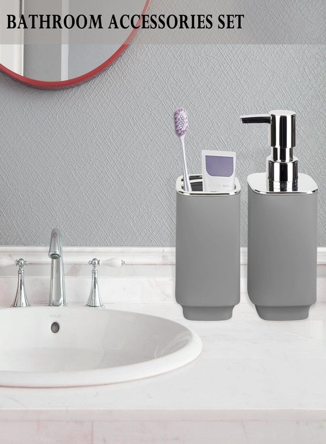 RRM Grey Bathroom Accessories 2 Pieces, Soap Dispenser and Toothbrush Holder Set for Boho Bathroom - Image 5