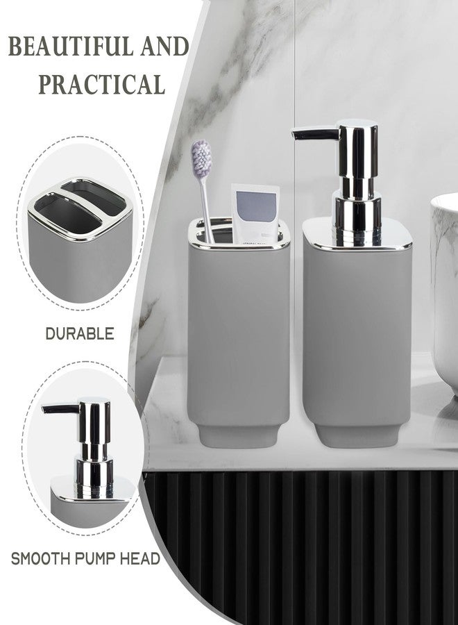 RRM Grey Bathroom Accessories 2 Pieces, Soap Dispenser and Toothbrush Holder Set for Boho Bathroom - Image 3