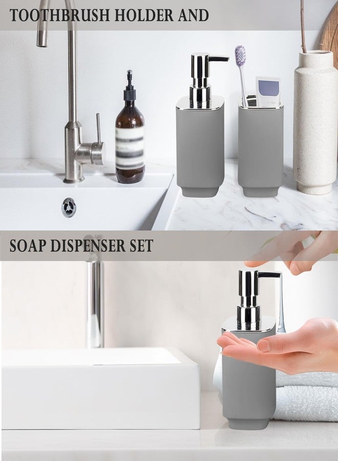 RRM Grey Bathroom Accessories 2 Pieces, Soap Dispenser and Toothbrush Holder Set for Boho Bathroom - Image 4