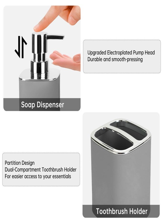 RRM Grey Bathroom Accessories 2 Pieces, Soap Dispenser and Toothbrush Holder Set for Boho Bathroom - Image 2