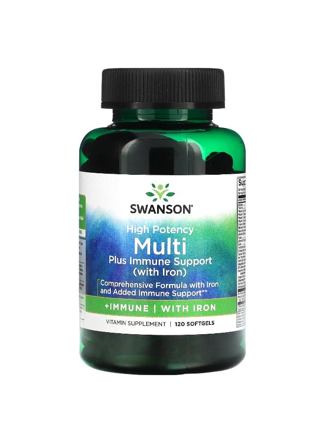 Swanson, Multi Plus Immune Support with Iron, High Potency, 120 Softgels - Image 1