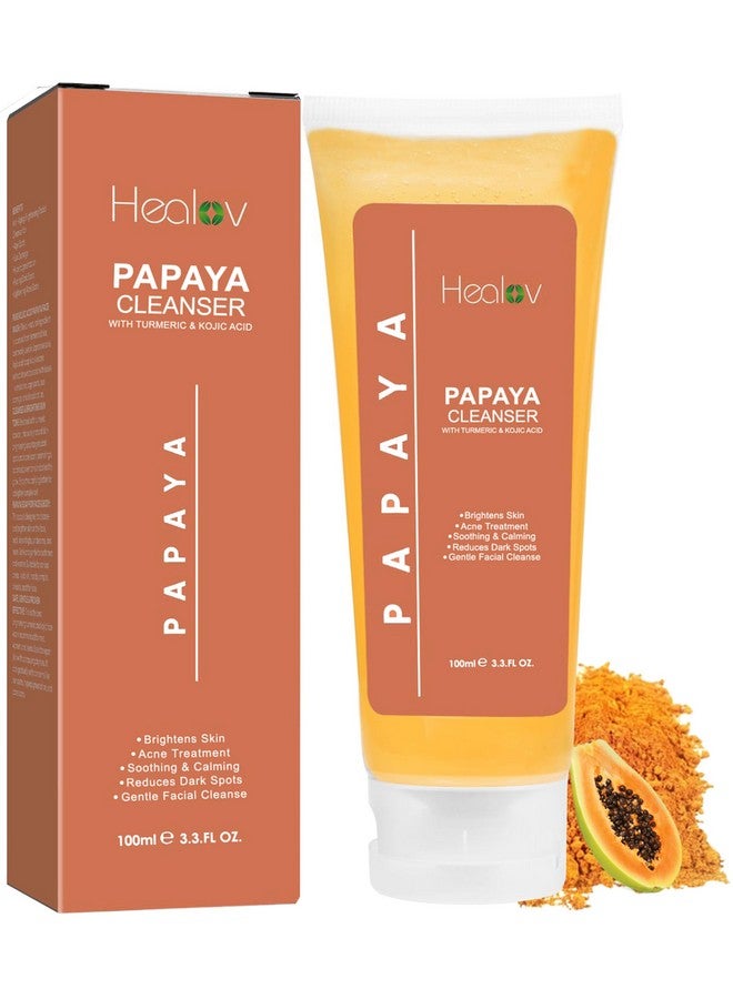 Papaya Soap Face & Body Wash - Skin Brightening Facial Cleanser For Spots - Exfoliating Face Wash Reduces Acne, Cleanses Scars, & Discoloration - With Turmeric, Kojic Acid, & Essential Oils
