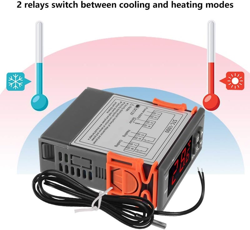 DORHEA STC-1000 10A DC 12V Digital LED Temperature Controller Cooling Heating Centigrade Thermostat 2 Relays LED Output with NTC Sensor Probe(12V) - Image 3