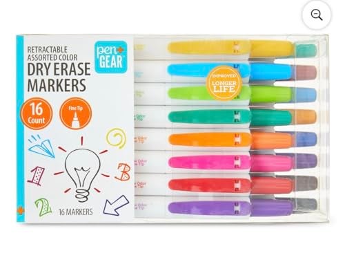 Pen + Gear أقلام جير 16 حزمة من علامات المسح الجاف القابلة للسحب ذات الرائحة المنخفضة - Image 1