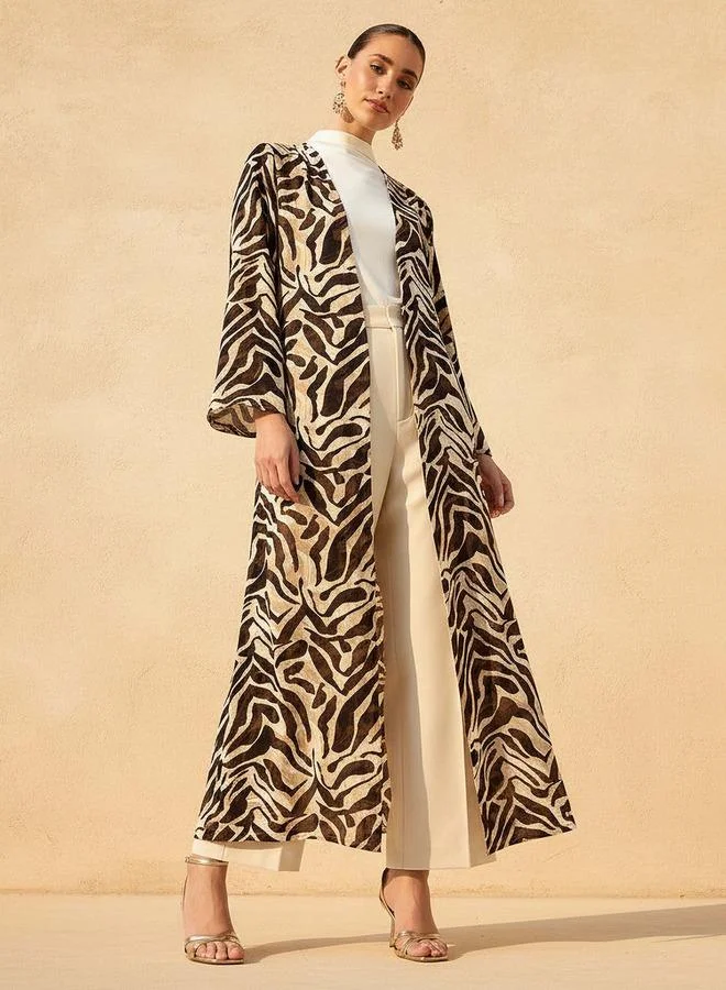سبلاش فيڤ Regular Fit Kimono Abaya Shrug with Animal Print