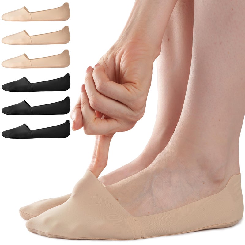 Sofier No Show Socks Womens, Non Slip Low Cut 6 Pairs Thin Silky Dress Footies Liner Invisible Socks Flats Loafers Sneakers Nude Black - Image 1
