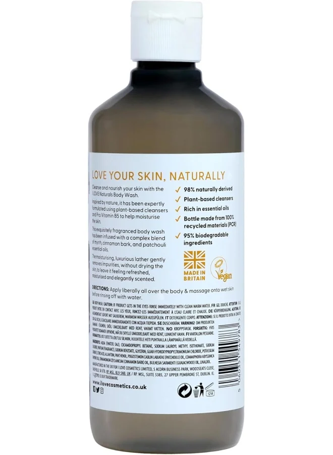I LOVE I Love Naturals Tonka Bean & Myrrh Body Wash | 500ml | Vegan, Sulfate-Free Cleanser | Luxurious Lather for Smooth, Hydrated Skin