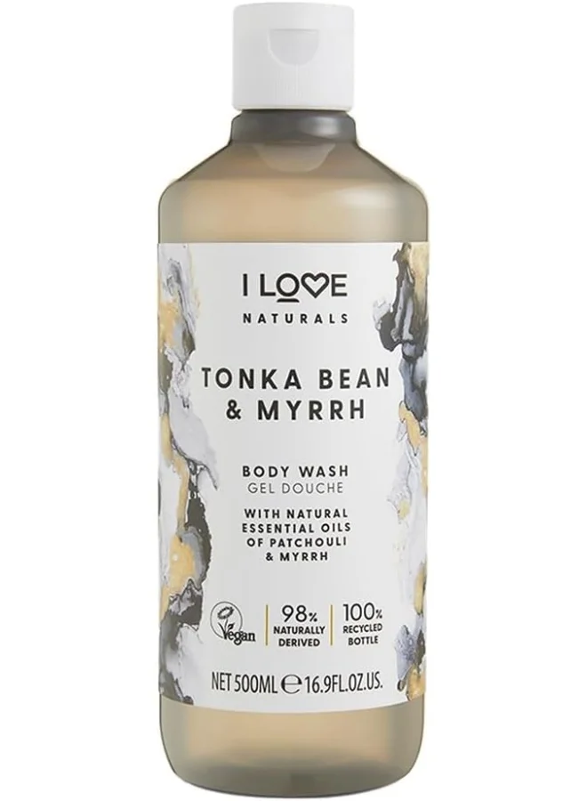 I LOVE I Love Naturals Tonka Bean & Myrrh Body Wash | 500ml | Vegan, Sulfate-Free Cleanser | Luxurious Lather for Smooth, Hydrated Skin