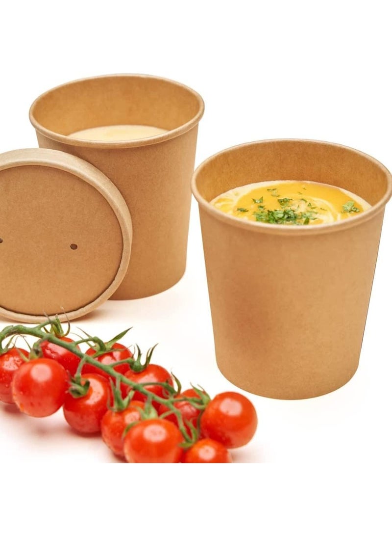 ايكواي ecoway Paper Disposable Cups 12 Oz - Pack Of 25 Ice Cream Cup With Lid Eco-Friendly Desert Bowls Hot Or Cold Food Cups, Tea Cup, Coffee Cup Biodegradable Party Supplies, Yogurt Take Outs, Brown - Image 1