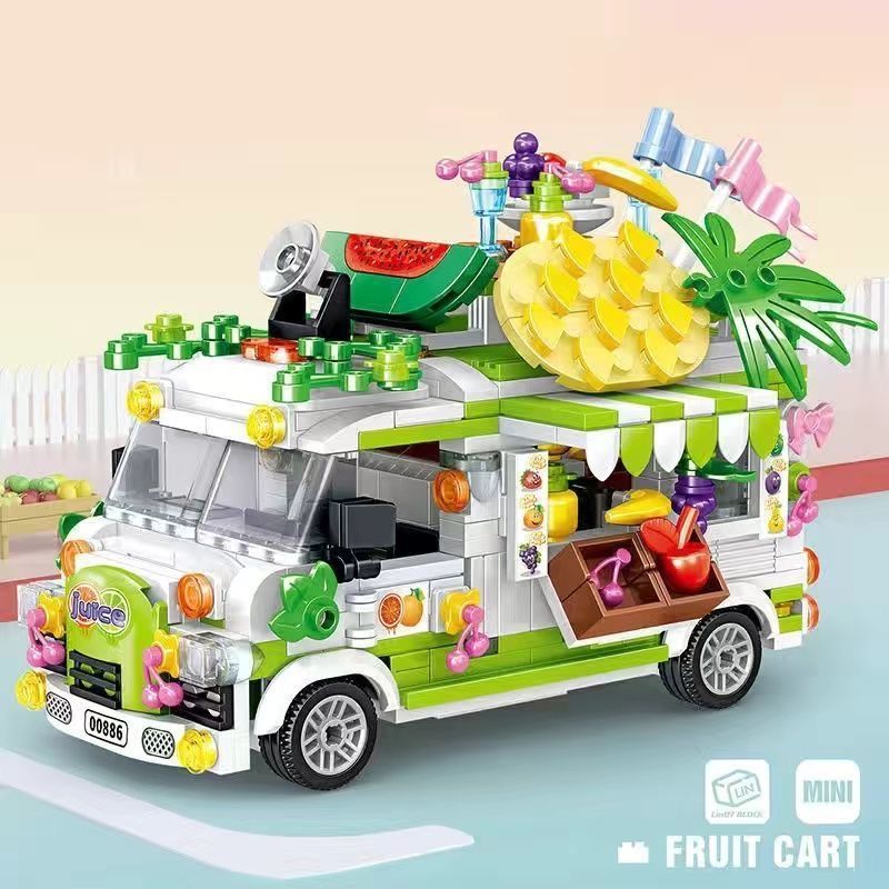 Zhegao Mini Particle 00886-00891 Food Truck Model Creative Ornament Gift Assembly Building Blocks
