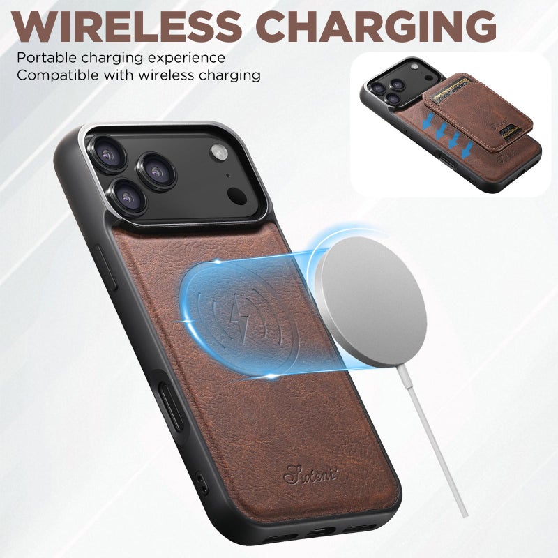 Suteni For Iphone 17 Pro Max H16 Litchi Texture Leather Detachable Wallet Back Phone Case(Brown) - Image 5