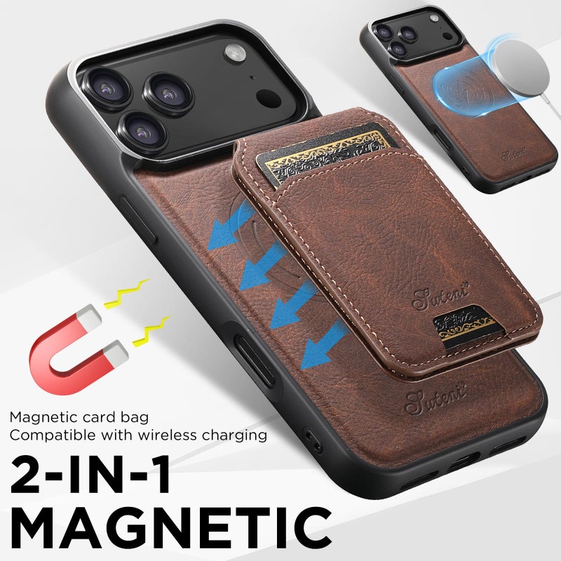 Suteni For Iphone 17 Pro Max H16 Litchi Texture Leather Detachable Wallet Back Phone Case(Brown) - Image 3