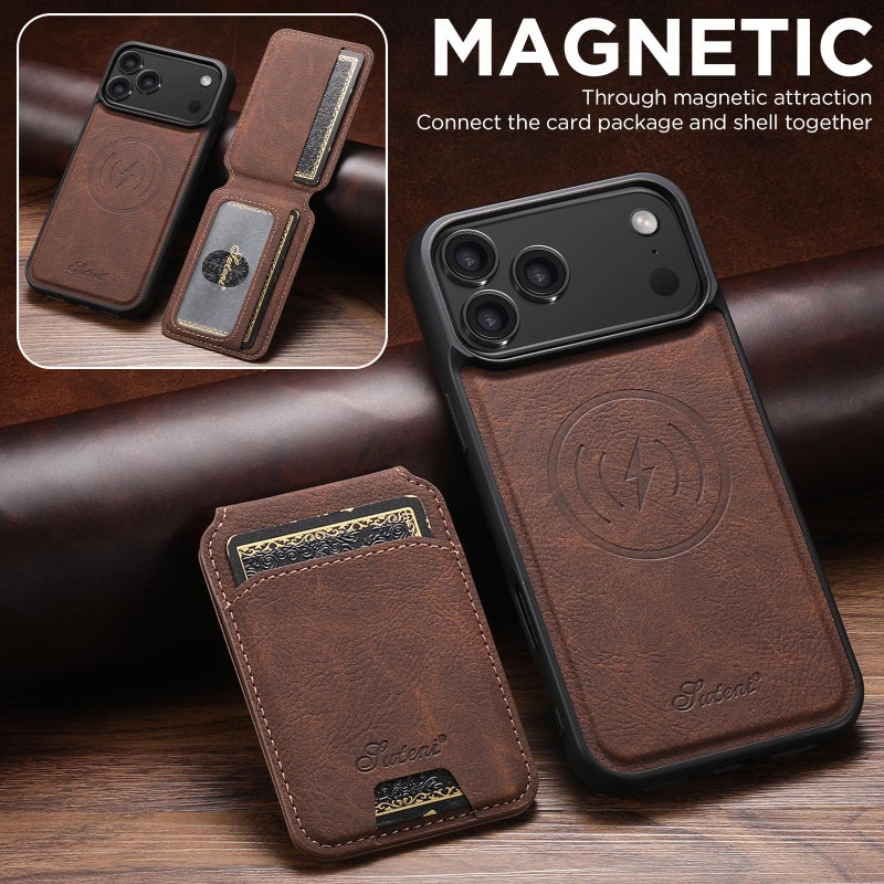 Suteni For Iphone 17 Pro Max H16 Litchi Texture Leather Detachable Wallet Back Phone Case(Brown) - Image 2