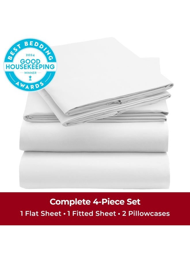 mellanni Full Sheets Set - 4 PC Iconic Collection Bedding - Hotel Luxury, Extra Soft, Cooling Bed Sheets - Wrinkle, Fade, Stain Resistant (Full, Striped White) - Image 2