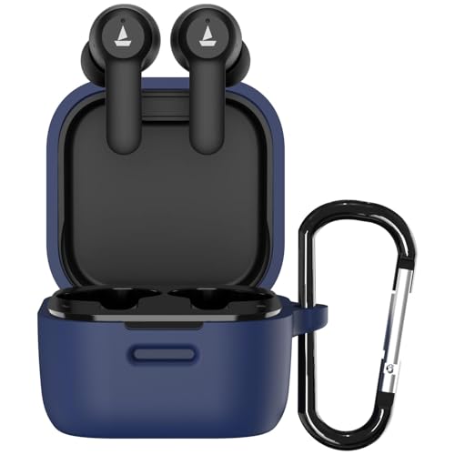 Sounce Earphone Case Cover Compatible for Boat Airdopes Fuel, Soft Silicone Skin Case Cover Shock-Absorbing Protective Case with Keychain [Front LED Visible](Blue) - Image 1